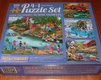 All Complete - Bits & Pieces 4 in 1 Puzzle Set - River Escapades, Mary Thompson