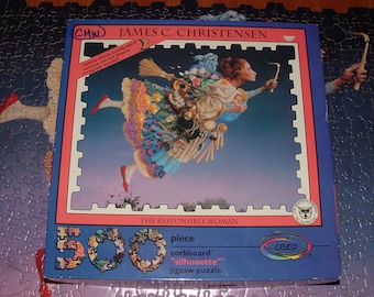 J.C. Christensen - 500 Pc. - Corkboard, 27 Silhouettes, Jigsaw Puzzle - The Responsible Woman