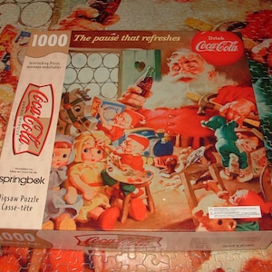 COMPLETE - 1999 Springbok 1000 Pc. Jigsaw Puzzle - Santa, Elves, Coca-Cola