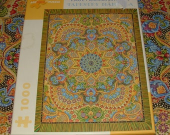 COMPLETE - POMEGRANATE Art Piece 1000 Pc. Jigsaw Puzzle - "Tapestry  Mandala" by Paul Heussenstamm