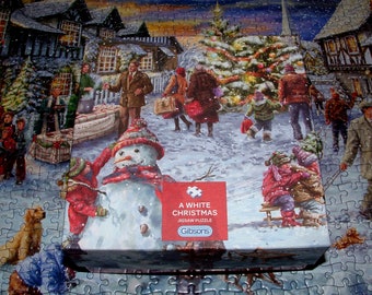 COMPLETE - Gibsons 500 Pc. Jigsaw Puzzle - "A White Christmas"