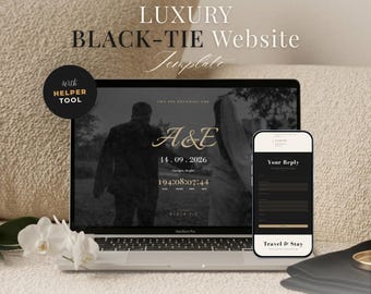 Trouwwebsite met RSVP, vintage canvassjabloon voor oud geld, bewerkbare website huwelijksuitnodiging