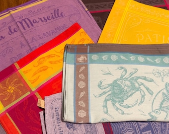 SET OF 5 French 100% Cotton Tea Towels / Jacquard Kitchen Towels / Woven Dish Towels