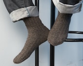 Chaussettes pour hommes en laine tricotée à la main, chaussettes pour hommes d’hiver, chaussettes brunes