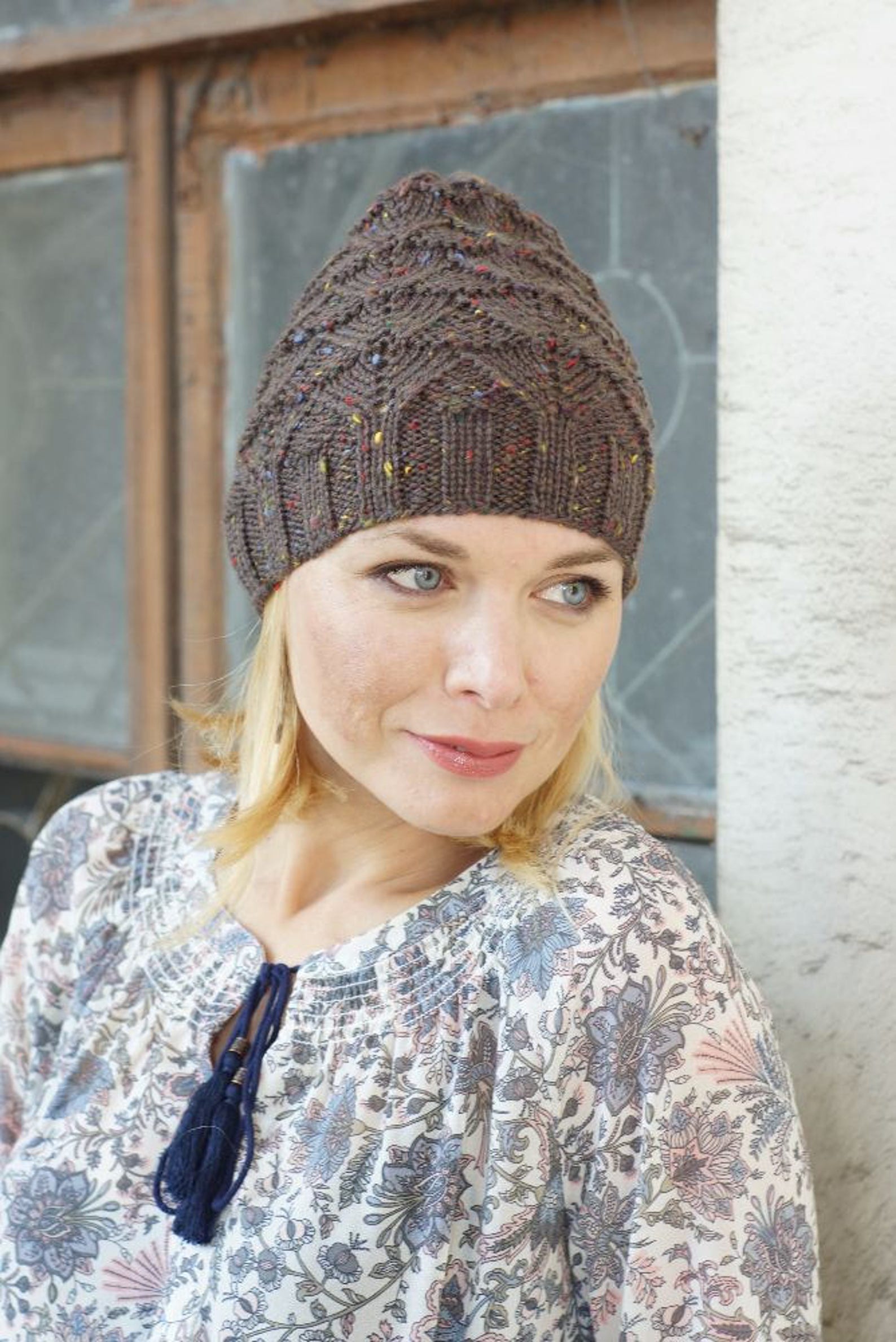 Brown hand knit hat women Knit beanie hat autumn Slouchy Etsy