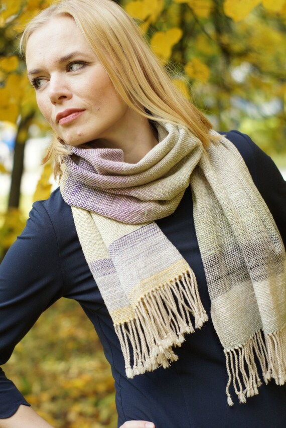 Handwoven merino scarf Handmade silk textured scarf Noro | Etsy