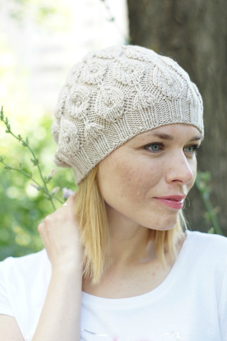 Knit autumn beret beige wool women beret hand knitted beret Etsy