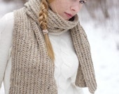 Ready to ship Hand knit women set Scarf and hat merino  wool beige rustic