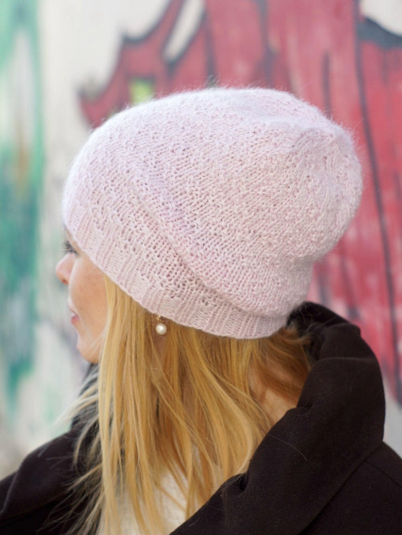 Pink knit hat women Slouchy merino hat women Mohair hat Etsy