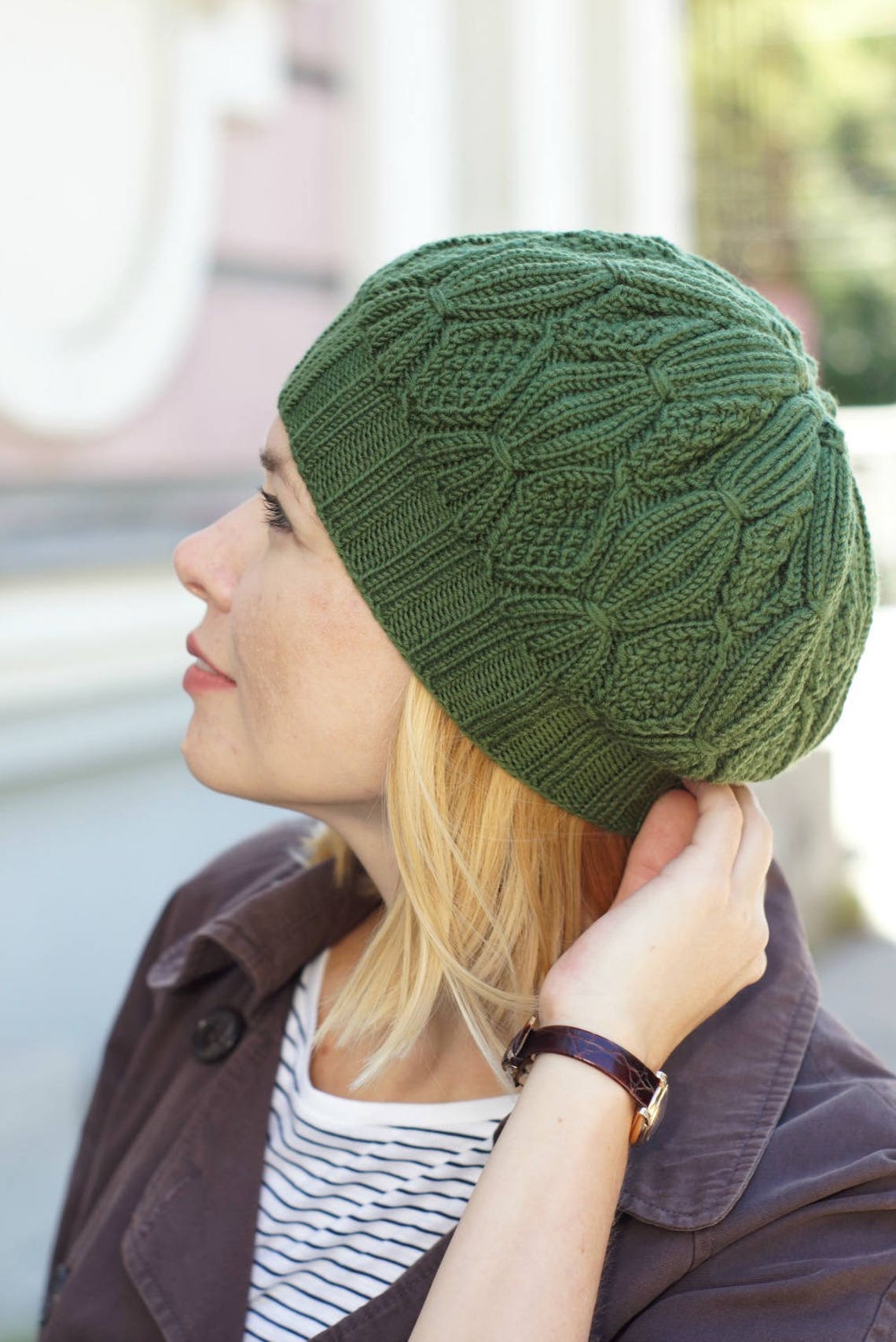 Green Winter Beret Hand Knitted Beret for Women Autumn Beret Etsy