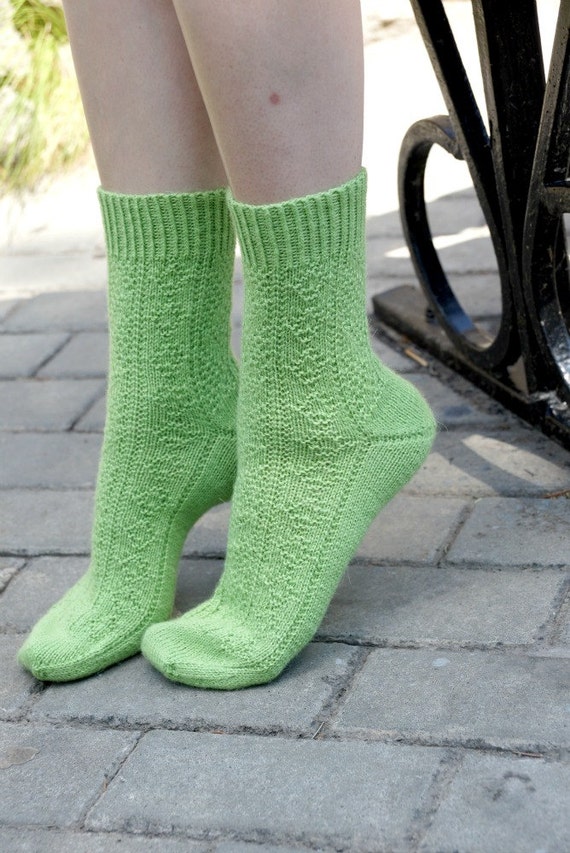 Hand knitted alpaca socks Green thin wool socks Vegan long Etsy