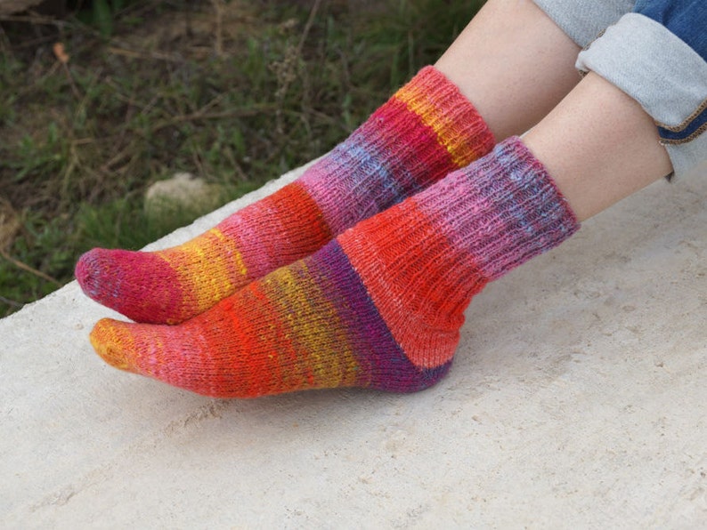 Noro yarn knitted socks women bed socks hand knit red Etsy