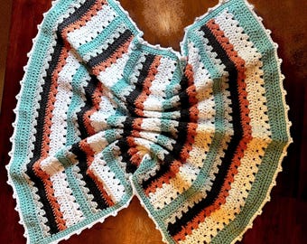 Crochet Baby Blanket: Pink, Teal, Gray & White Heirloom Afghan