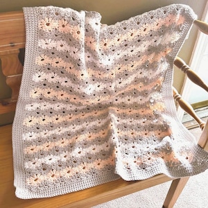 Crochet Baby Blanket: Peach, Gray & White Petal Stitch Afghan