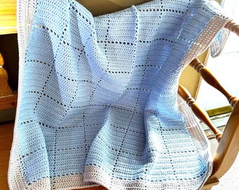 Crochet Baby Blanket: Blue Gray Heirloom Afghan, Soft Acrylic