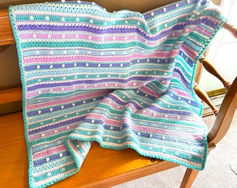 Crochet Baby Blanket: Soft Acrylic Heirloom Afghan, Multi-Color Stroller Blanket