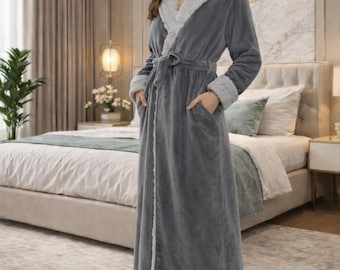 Fluffy Flannel Bathrobe Set, Thick Warm Unisex Loungewear Robes, Cozy His & Hers Gift