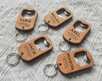 Llavero abrebotellas de madera personalizado, regalo grabado para padrinos de boda, recuerdo de boda, regalo de cumpleaños para papá.