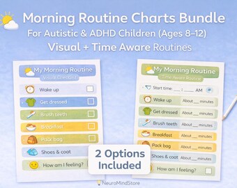 Ochtendroutines voor autistische kinderen en kinderen met ADHD Visuele checklist + tijdbewuste routine | Afdrukbare set