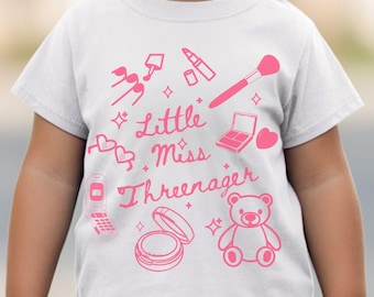 Maglietta Miss Threenager, Maglietta per il terzo compleanno della bambina, Maglietta Threenager, Maglietta per il terzo compleanno della bambina, GIF per il compleanno della bambina di 3 anni