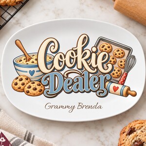 Cookie Dealer Personalized Platter, Custom Name Plate for Grandma, Funny Baker Gift, Christmas Cookie Tray, Holiday Hostess Gift