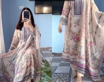 Pure Muslin Embroidered Kurta Pant With Designer Dupatta Suit Eid Special Outfits for women Readymade Indian Salwar Kameez 3 Pic Big Plus