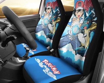 Pokemon autostoelhoezen, auto-accessoires Ash en Lucario, anime voertuigdecor, cadeau voor Pokemon-fans, autostoeldecor cadeau