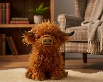 Peluche mucca delle Highlands - Soffice peluche, simpatico giocattolo a forma di animale da fattoria, regalo accogliente per bambini e amanti delle mucche