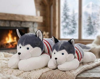 Reuze husky pluche – schattige knuffelhond, lang pluche dierenkussen, gezellig cadeau voor kinderen en hondenliefhebbers