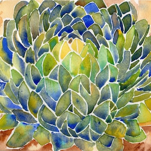 Succulent Watercolor Art Print | 8x10 Matted Desert Cactus Botanical Art | Ready-to-Frame Fine Art Print | Phoenix Succulent Home Décor
