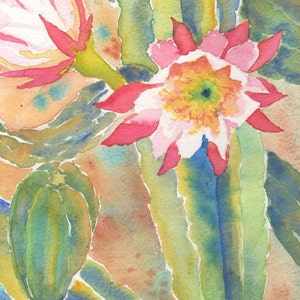 Night Blossoms Watercolor Art Print | 8x10 Matted Desert Cactus Botanical Fine Art | Ready-to-Frame Southwest Wall Art | Great Gift Idea