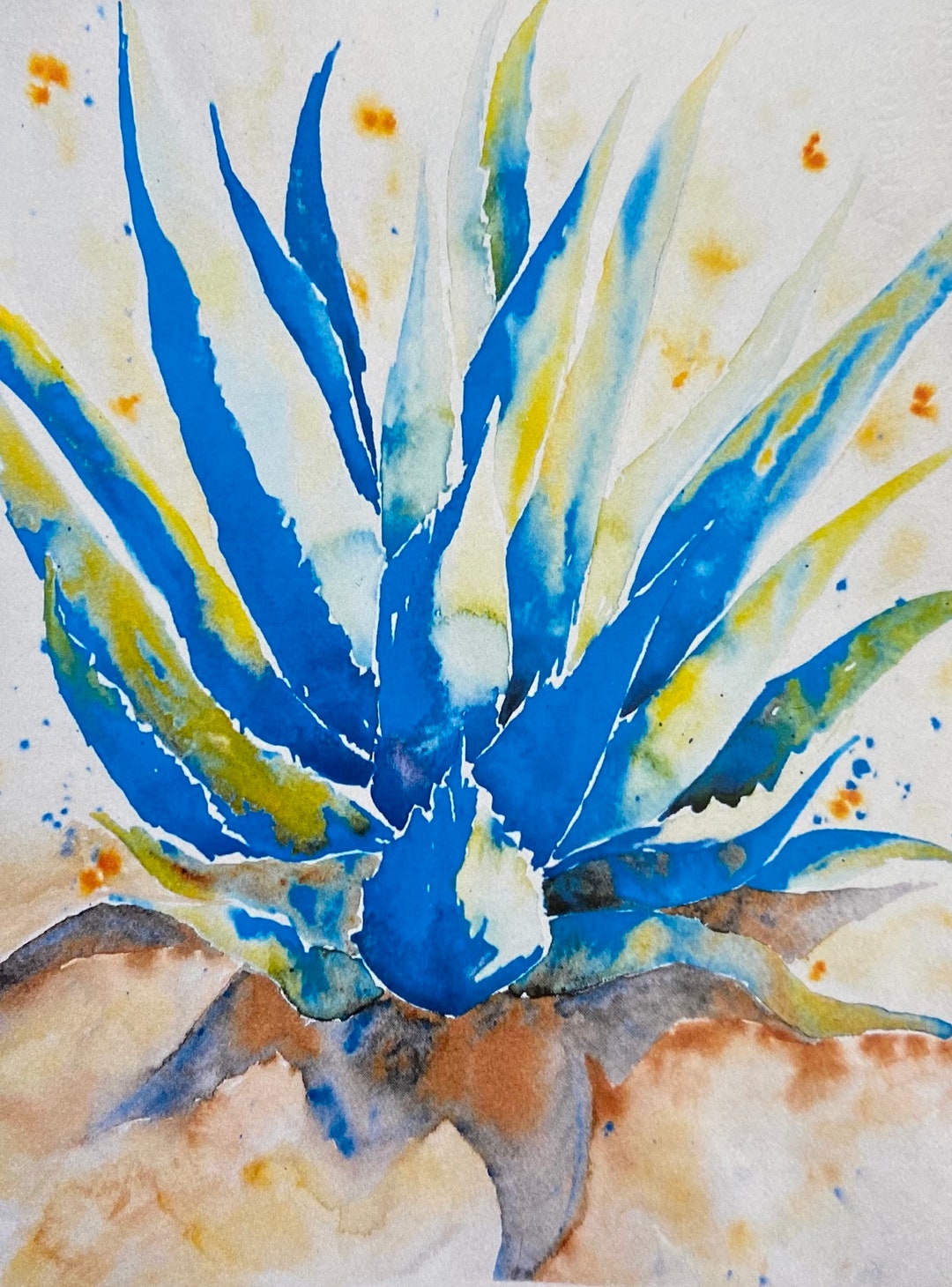 Blue Agave Watercolor Art Print | Matted Botanical Fine Art (11x14) - Etsy
