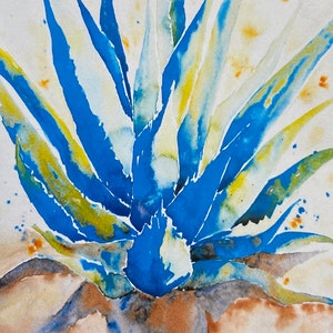 Blue Agave Watercolor Art Print - 8x10 Matted Fine Art Print - Desert Cactus Botanical Succulent - Agave Plant Wall Art - SW Home Decor