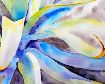 Watercolor Art Print- Ready to Frame Matted 8x10 Fine Art Print- OCTOPUS AGAVE- Desert Cactus Botanical Agave- local artist Andrea Merican