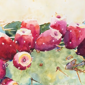 Juicy Prickly Pear Watercolor Art Print | 8x10 Matted Desert Cactus Botanical Flower | Ready-to-Frame Fine Art Print | Local Arizona Artist