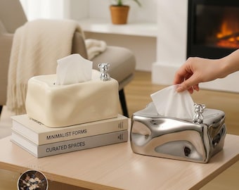 Modern Ceramic Tissue Box Cover | Aesthetic Minimalist Tissue Holder for Coffee Table, Bathroom Decor, Cute Home Gift