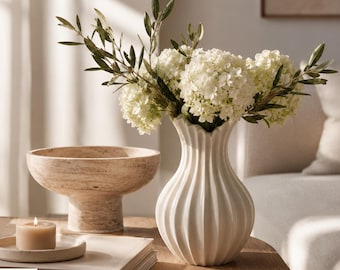 White Ceramic Vase for Neutral Home Decor, Modern Boho Accent for Coffee Tables, Shelves and Minimalist Living Room Styling
