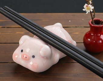 Ceramic Pig Animal Chopstick Holder | Gift Souvenir | Chopstick rests | Chopstick Helper | Utensils holder ceramic | Ornaments | Adorable