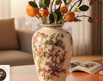 Floral Ceramic Vase, Porcelain Flower Vase, Cottagecore Farmhouse Home Decor