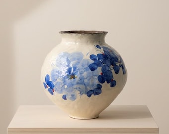 Blue Floral Ceramic Vase Botanical Home Decor Decorative Flower Vase Table Centerpiece