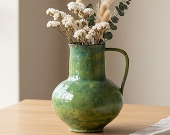 Green Ceramic Vase – Modern Rustic Botanical Vase for Minimalist Home Decor