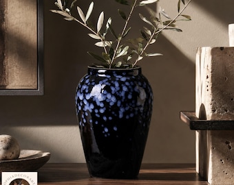 Tall Speckled Reactive Glaze Ceramic Flower Vase for Modern Rustic Home Decor