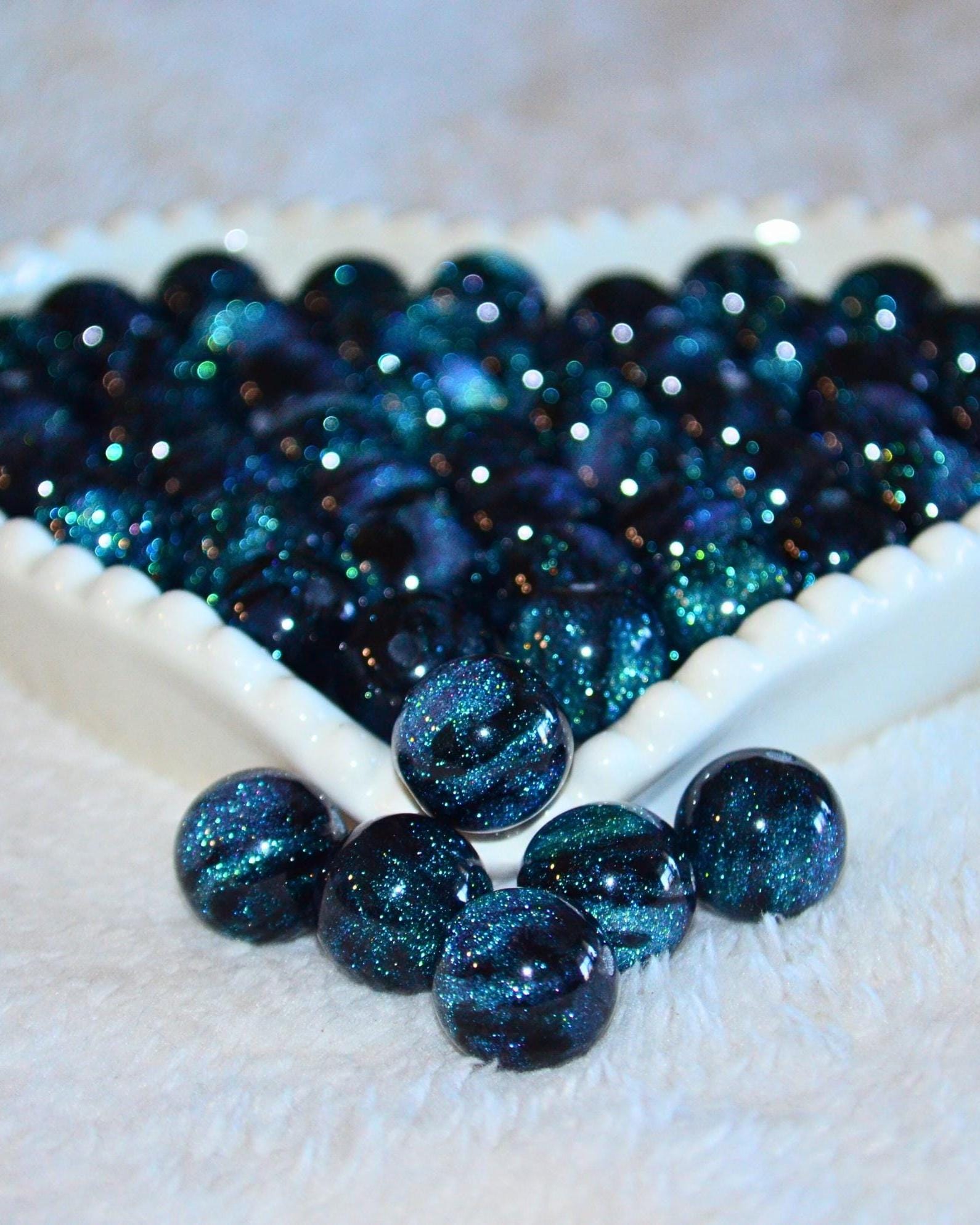 16mm Acrylic Galaxy Beads • Glitter Shimmer Round Beads • Choose 
