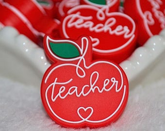 Teacher Apple Silicone Focal Bead • Red Apple with Leaf • DIY Keychain & Wristlet Craft Supply