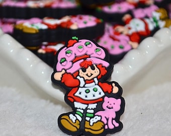 Cuenta focal de silicona para niña con gorro de fresa • Suministros para manualidades con lunares