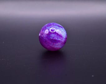 16mm Resin Galaxy Beads • Glitter Shimmer Round Beads • Eggplant Purple • 10pc Set