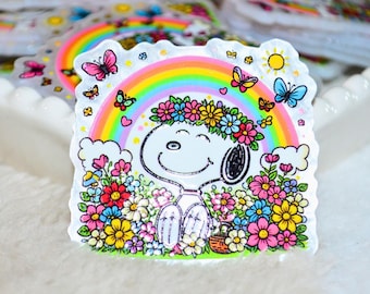 Blumenkrone Welpe Acryl Flatback • Regenbogen Gartenszene • Schmetterling Blumen DIY Handwerk Versorgung