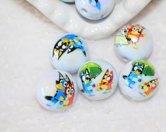 16mm Cartoon Puppy Acrylic Beads • Round Dog Character DIY Craft Supply