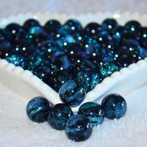 16mm Resin Galaxy Beads • Glitter Shimmer Round Beads • Midnight Blue • 10pc Set
