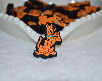 Cuenta focal de silicona con forma de perro marrón de dibujos animados • Cachorro de collar azul • Suministro de llaveros y pulseras DIY